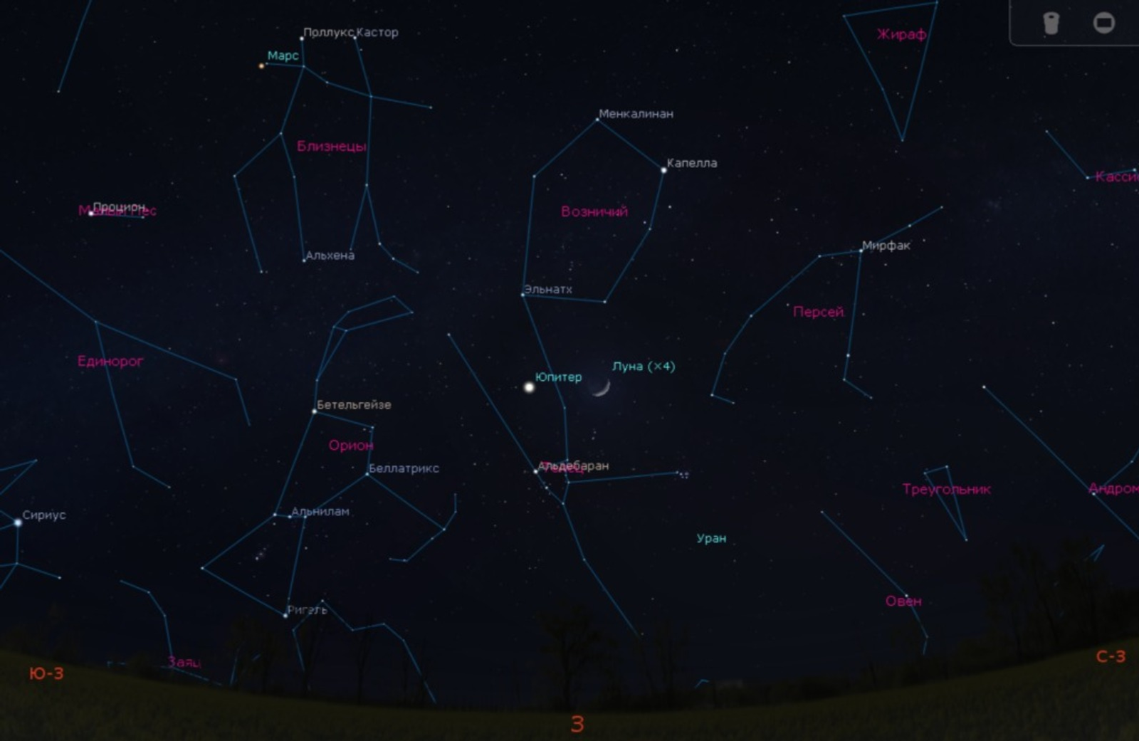 Жители Башкирии смогут увидеть Юпитер рядом с молодой Луной