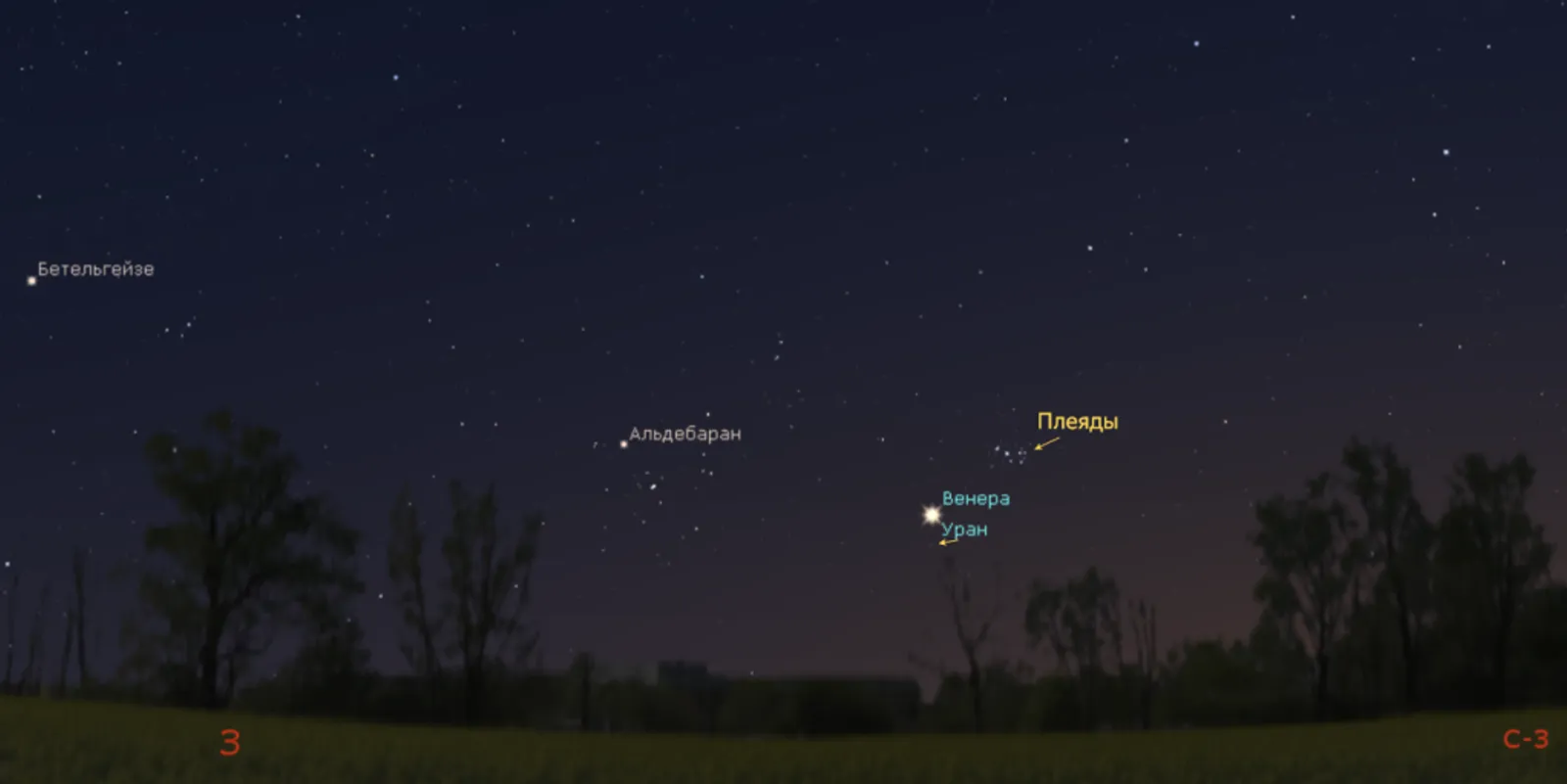 В небе над Башкирией соединятся Венера и Уран